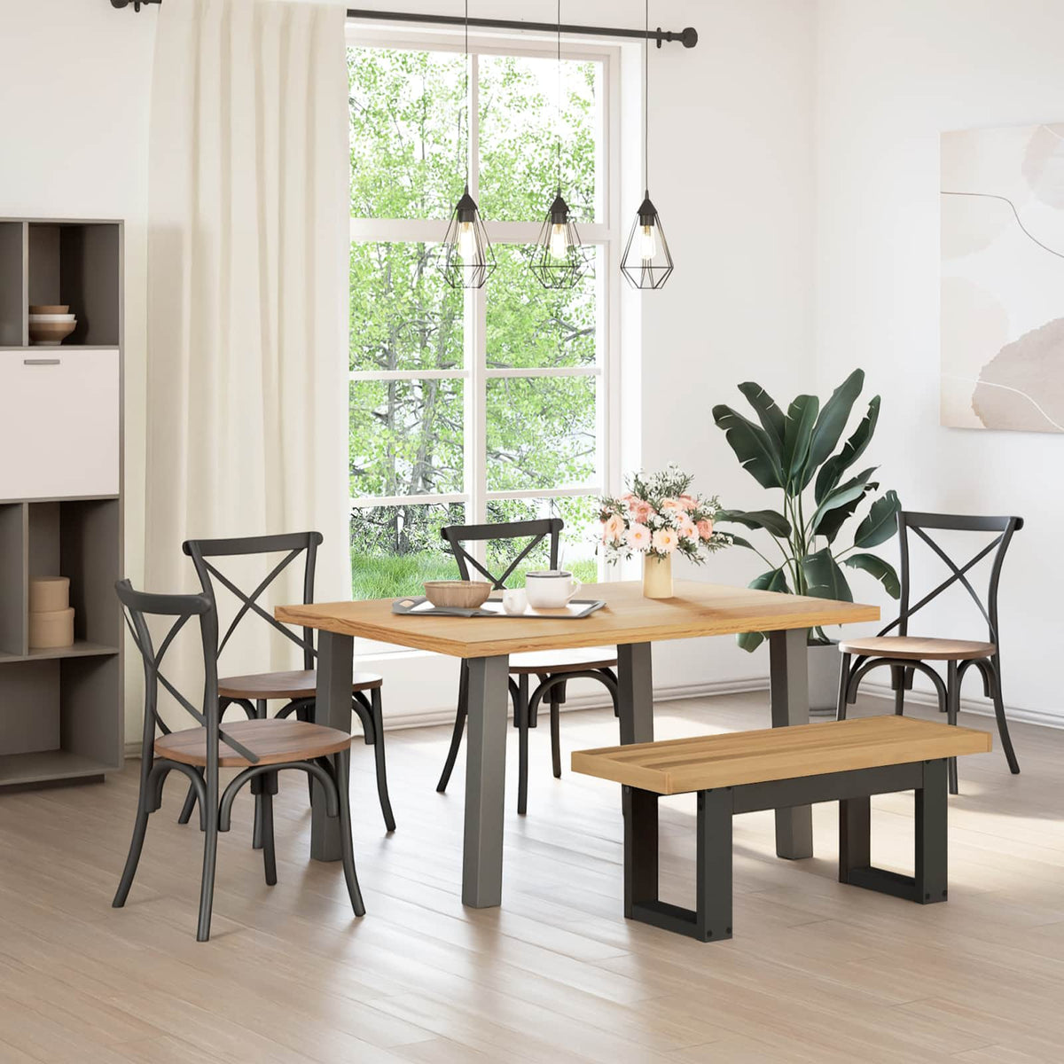 Banco Comedor Noain Patas Forma X Madera Maciza Pino