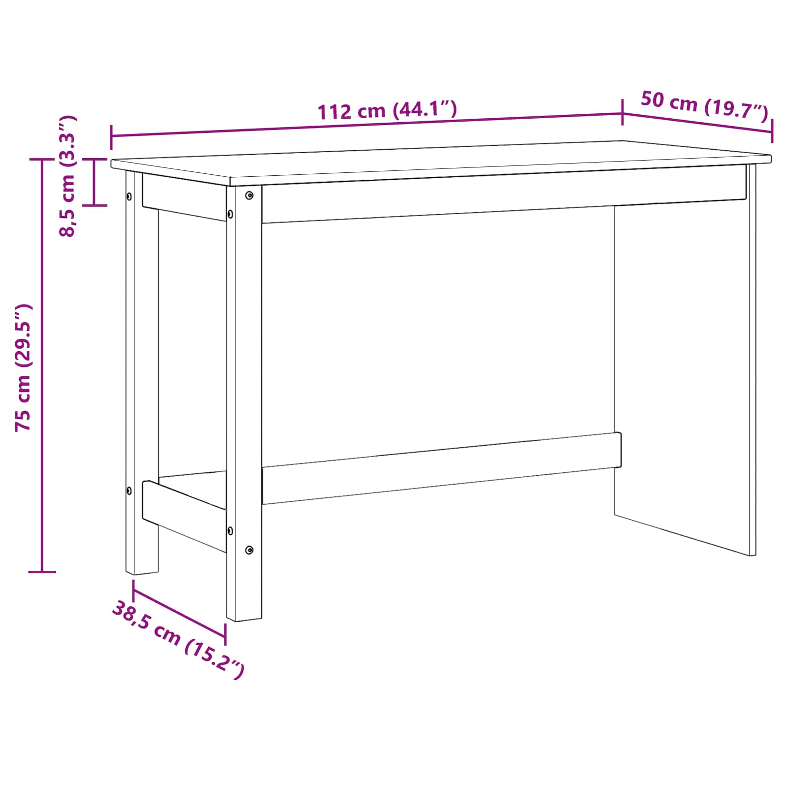Escritorio 112 X 50 X 75 Cm Madera De Pino Macizo