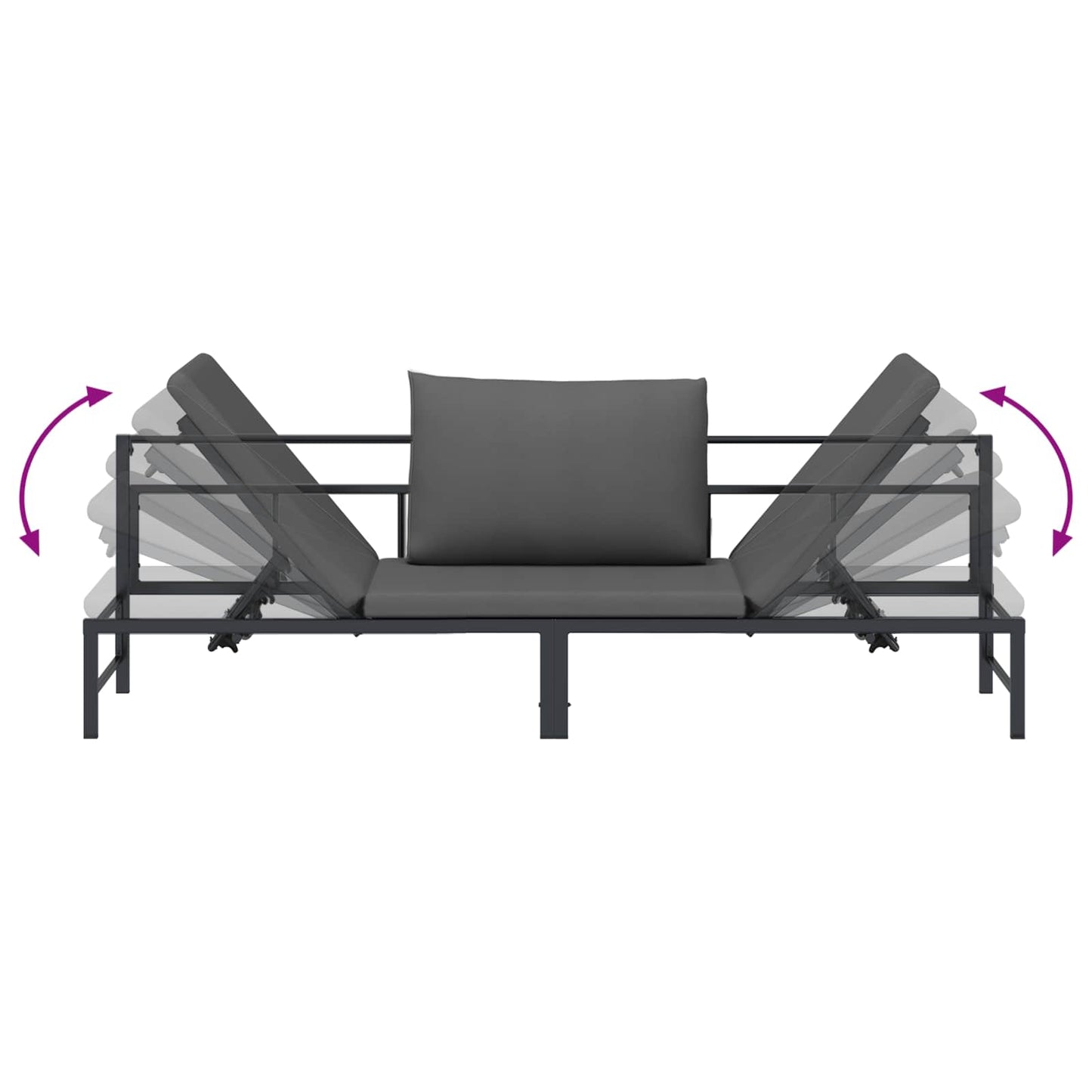 Tumbona De Sol Para 3 Personas Negro 200 X 62 X 59,5 Cm