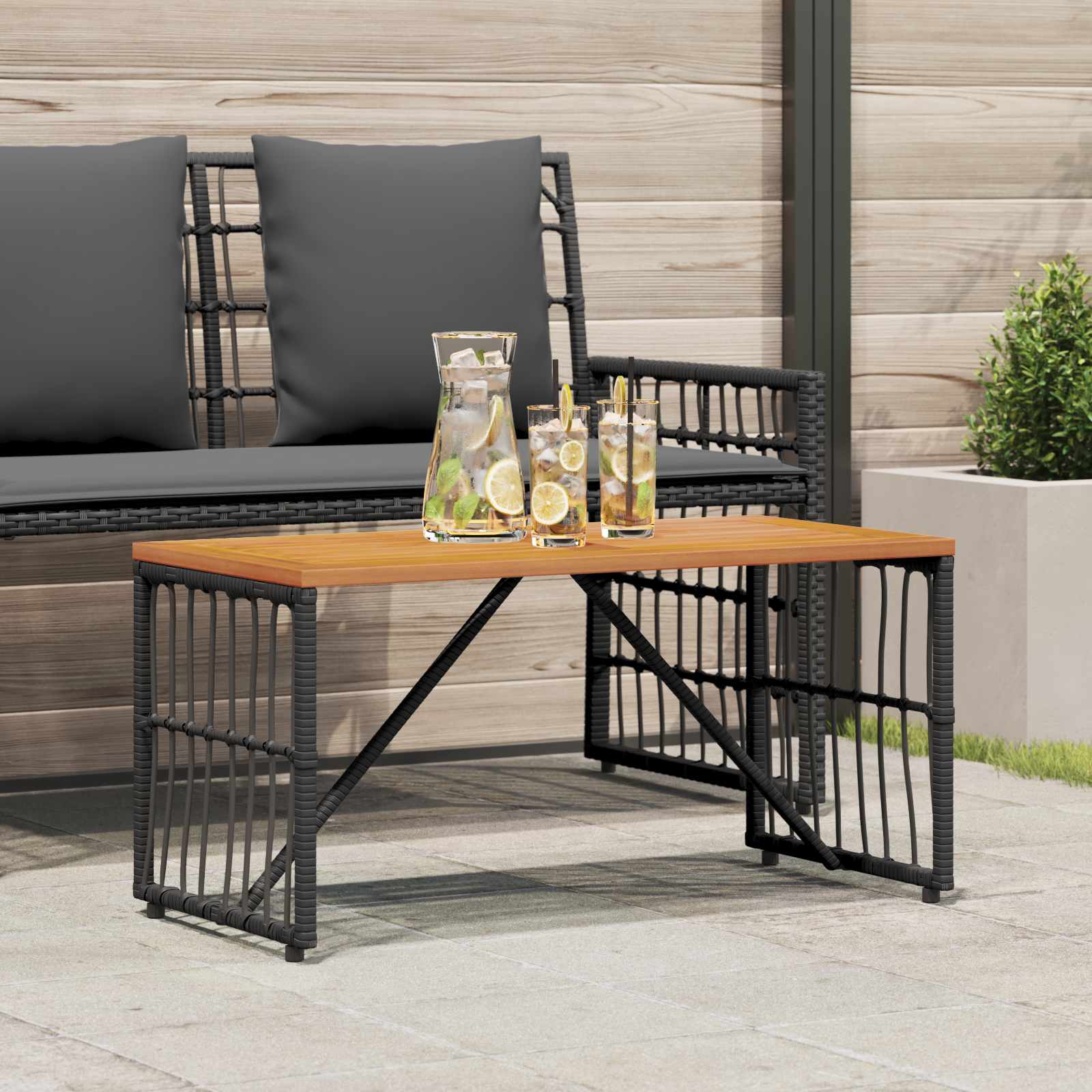 Mesa De Exterior 80 X 40 X 40 Cm Acero Y Poliratán