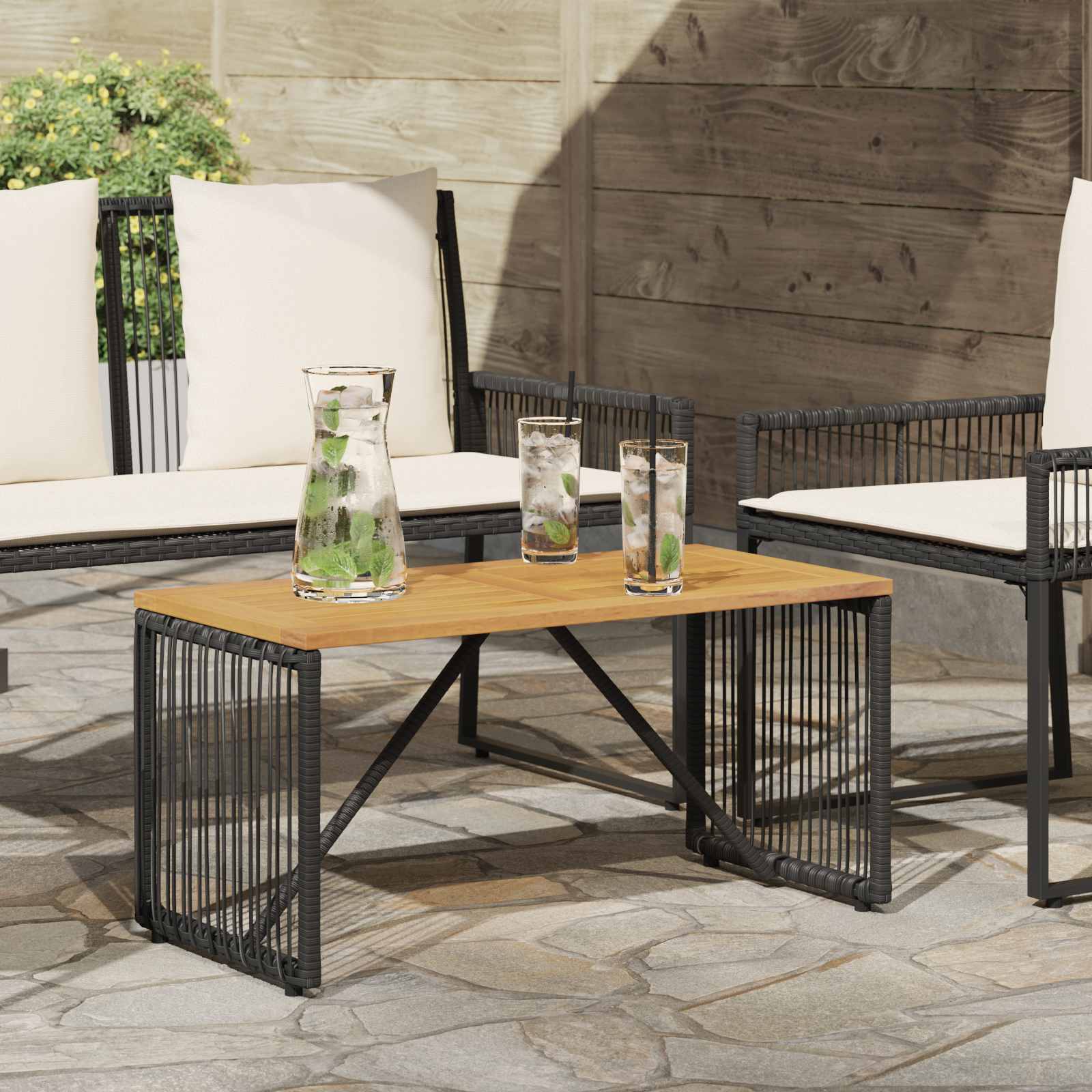 Mesa De Exterior Y Marrón 80 X 40 X 40 Cm Ratán Sintético
