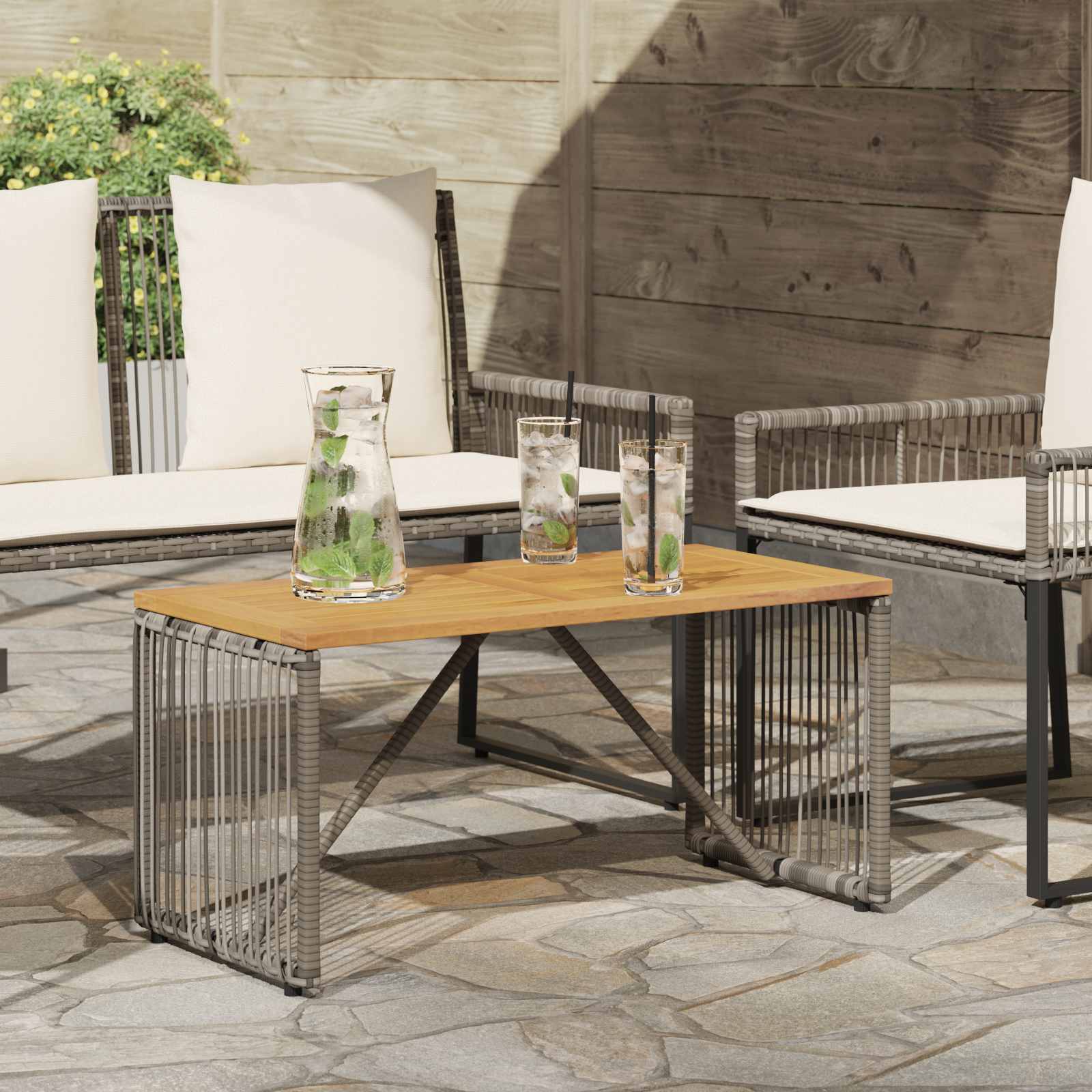 Mesa De Exterior Y Marrón 80 X 40 X 40 Cm Ratán Sintético