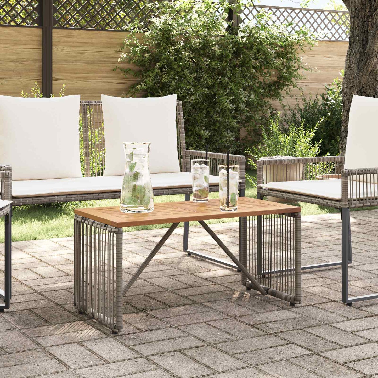 Mesa De Exterior Y Marrón 80 X 40 X 40 Cm Ratán Sintético