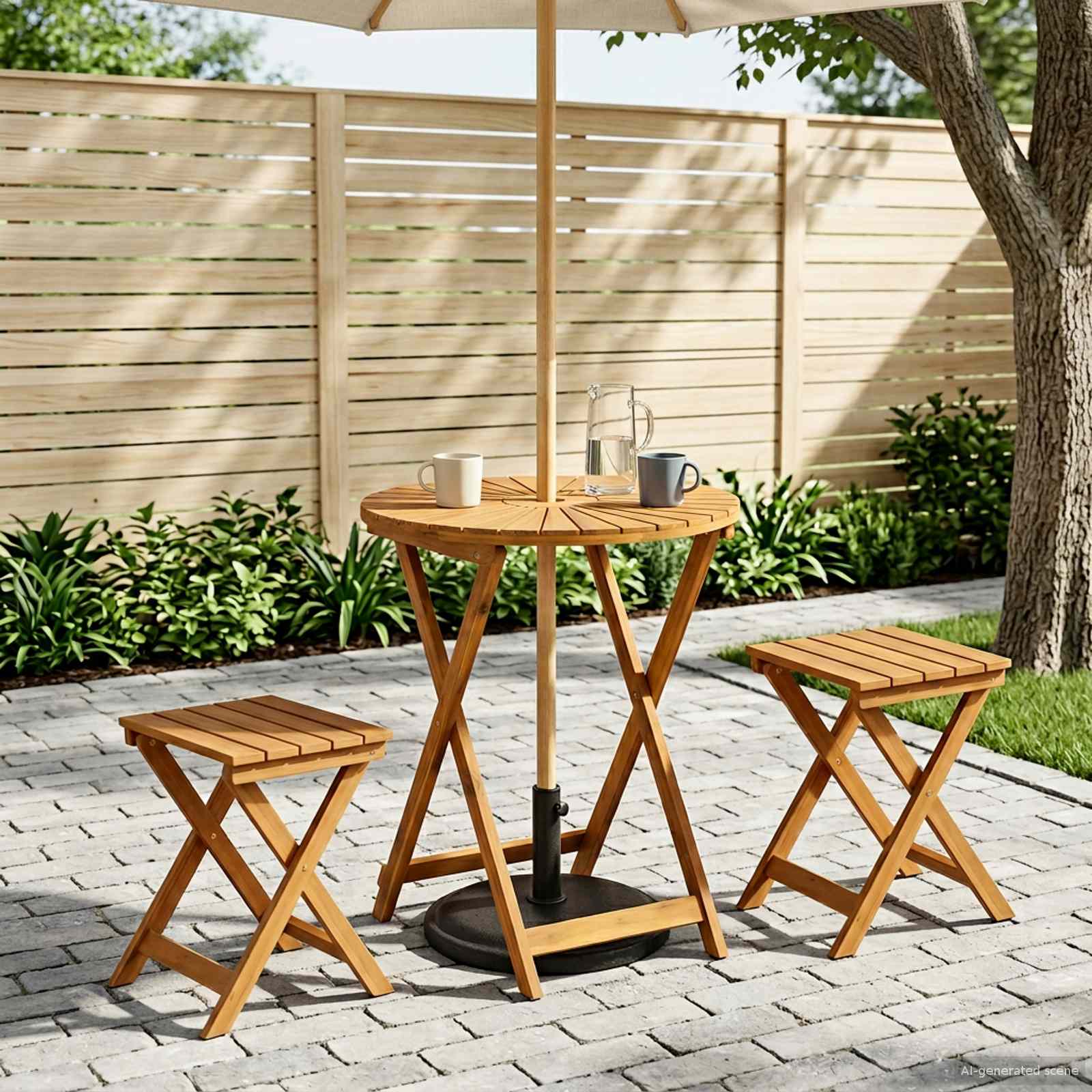 Mesa De Jardín Plegable Natural Ø110 X 75 Cm