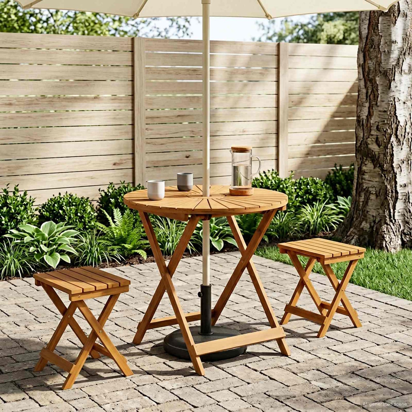 Mesa De Jardín Plegable Natural Ø110 X 75 Cm