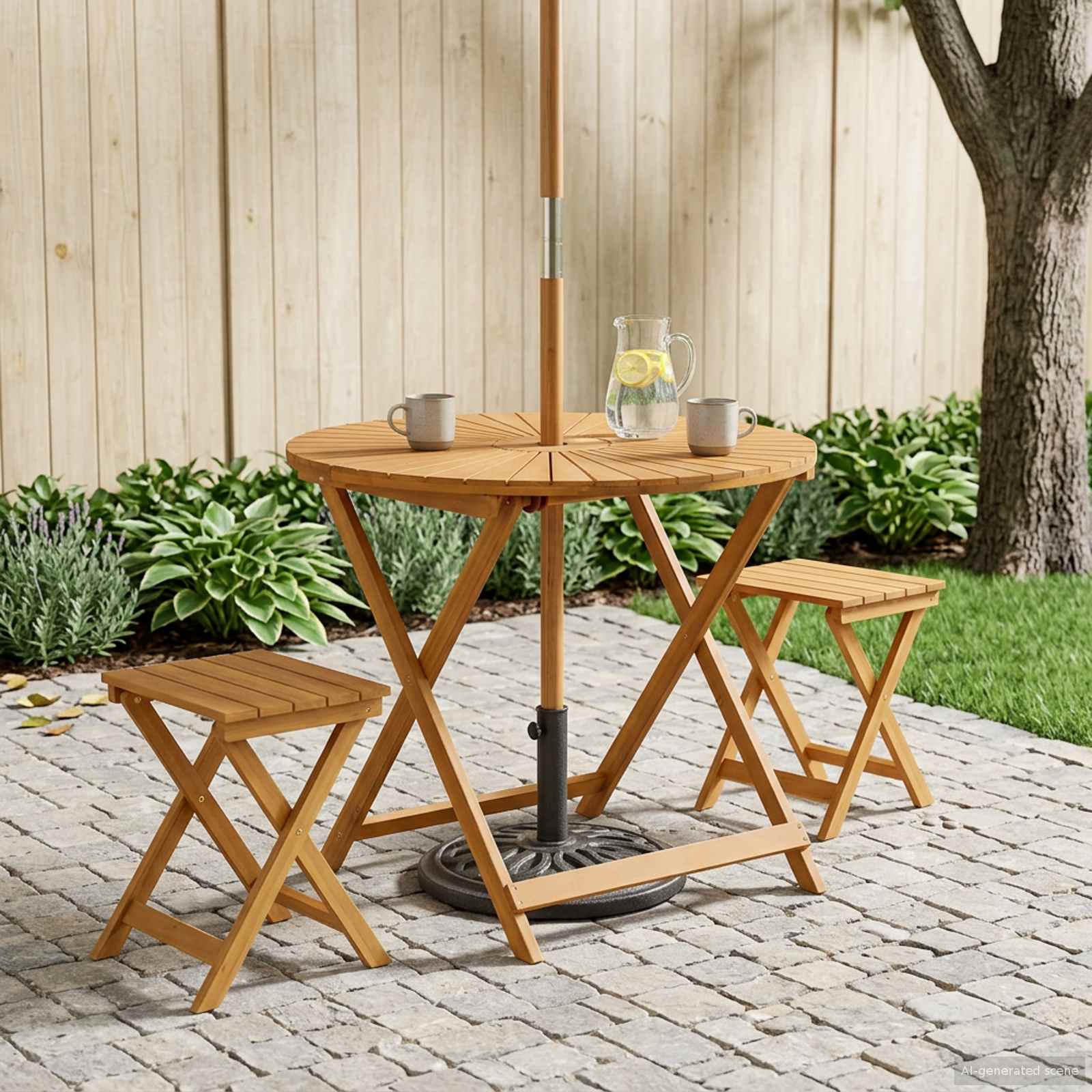 Mesa De Jardín Plegable Natural Ø110 X 75 Cm