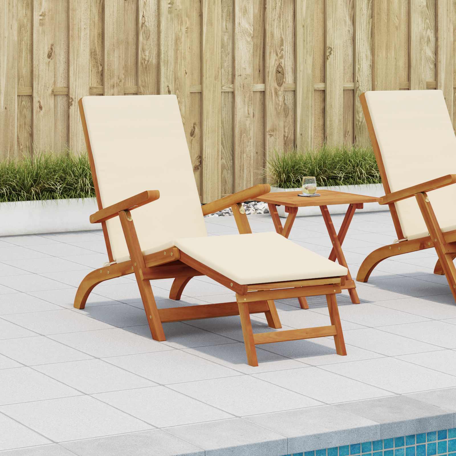 Recliner Y Tumbona Plegable 2 Pcs Madera De Acacia Sólida