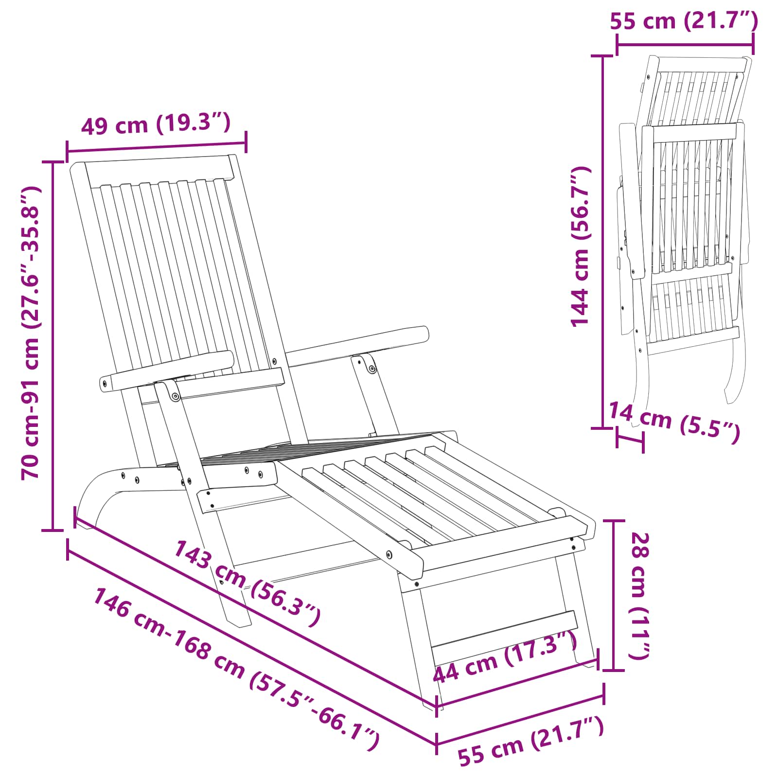 Recliner Y Tumbona Plegable 2 Pcs Natural