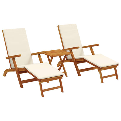 Recliner Y Tumbona Plegable 3 Pcs Madera De Acacia Sólida