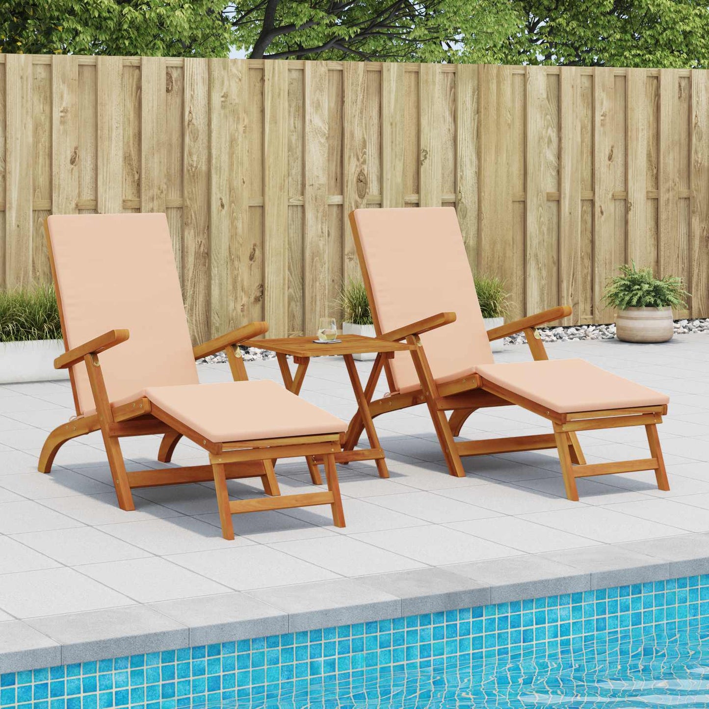 Recliner Y Tumbona Plegable 3 Pcs Madera De Acacia Sólida