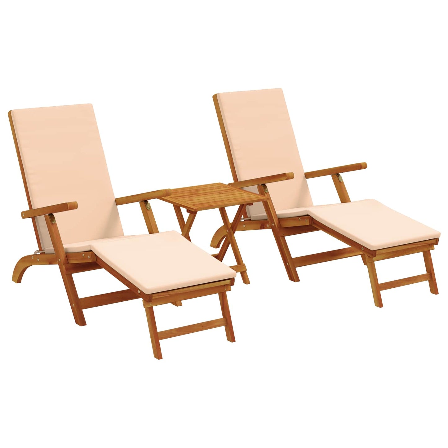Recliner Y Tumbona Plegable 3 Pcs Madera De Acacia Sólida