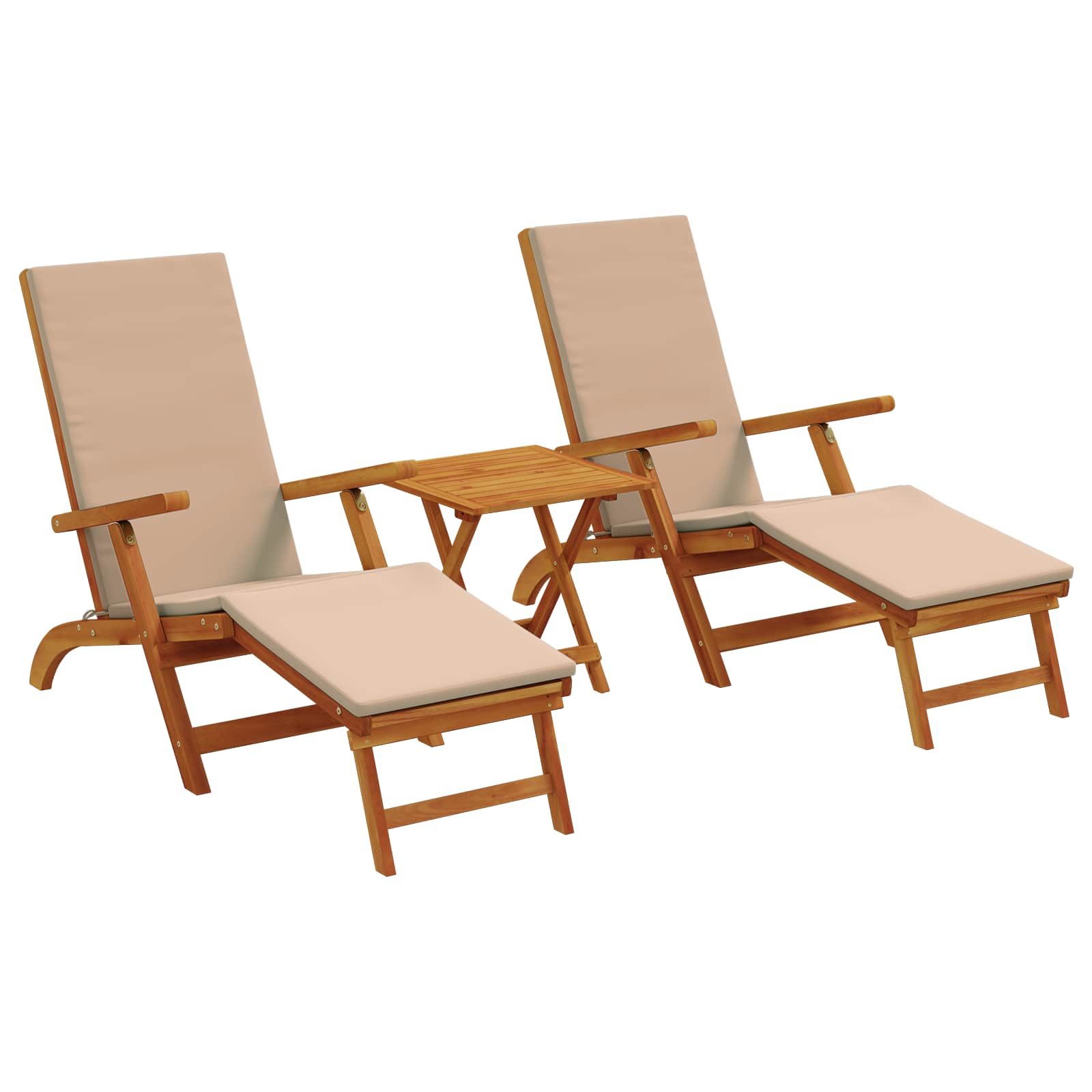 Recliner Y Tumbona Plegable 3 Pcs Madera De Acacia Sólida