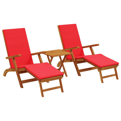 Recliner Y Tumbona Plegable 3 Pcs Madera De Acacia Sólida