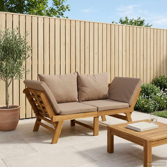 Banco De Jardín 3 En 1 Con Cojines Madera De Acacia Sólida