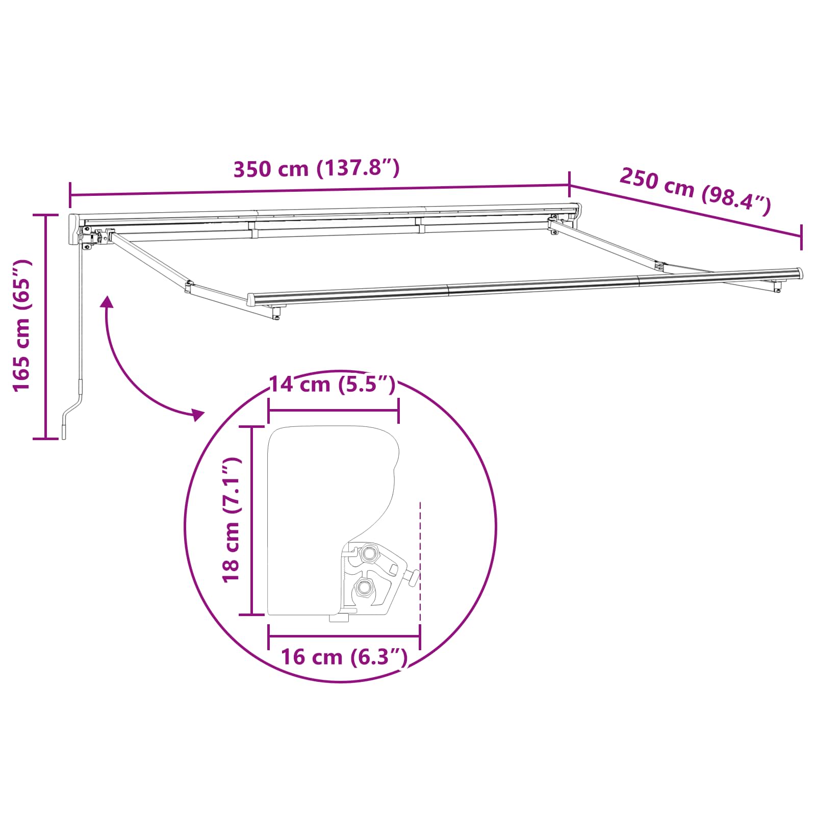 Estructura De Toldo Manual Ajustable 3,5 X 2,5 M Acero