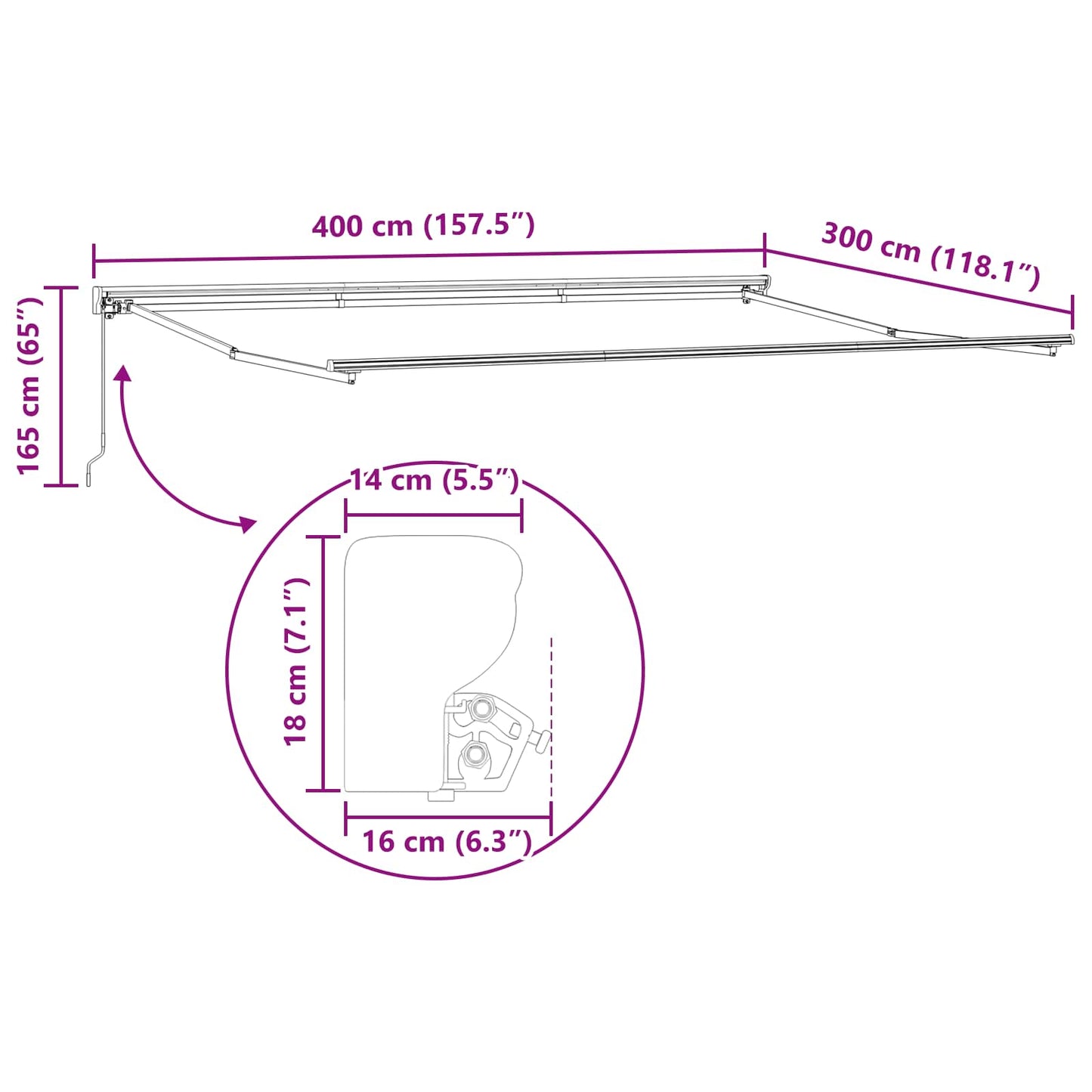Estructura De Toldo Manual Ajustable 4 X 3 M Acero