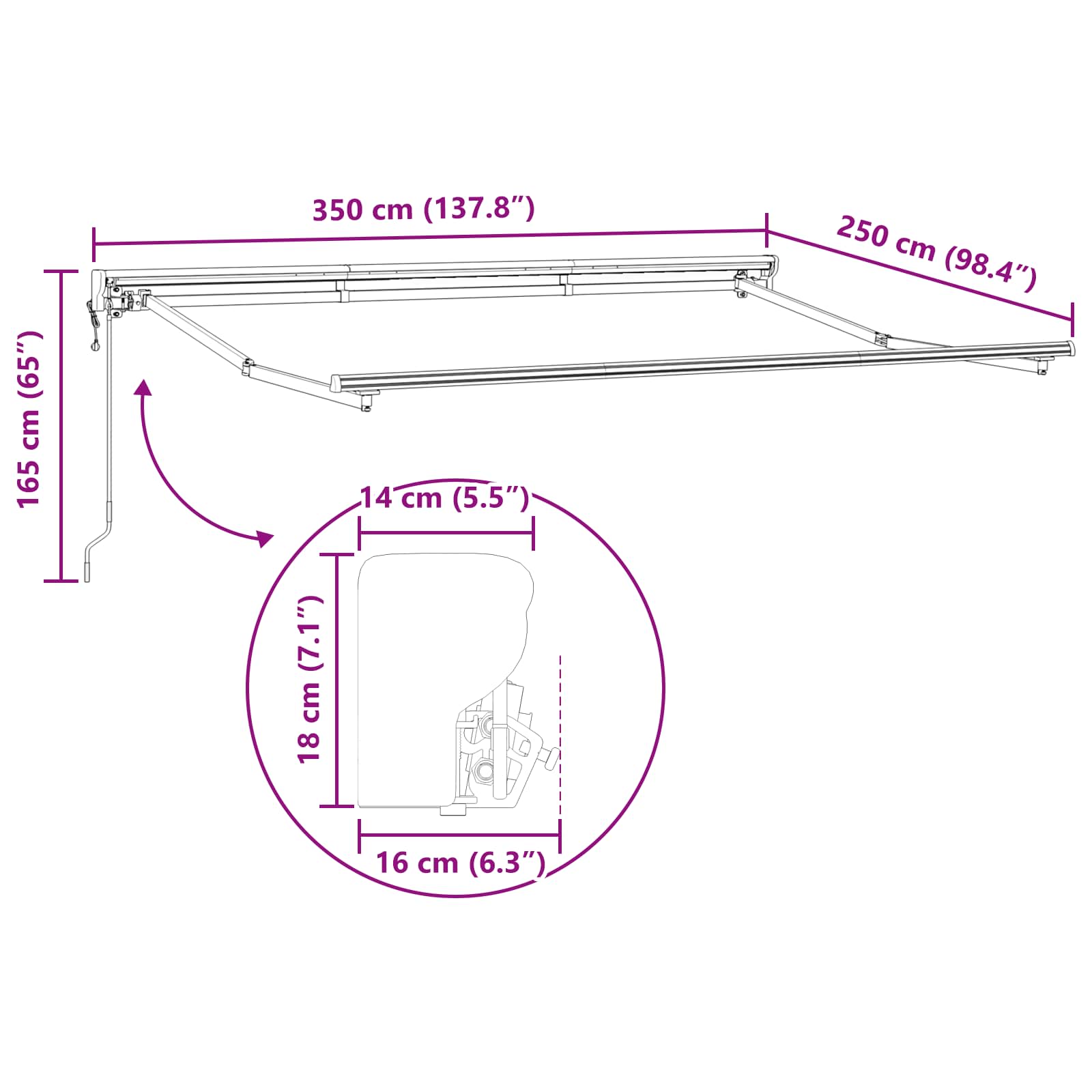 Estructura De Toldo Retráctil Eléctrico 3,5 X 2,5 M Acero