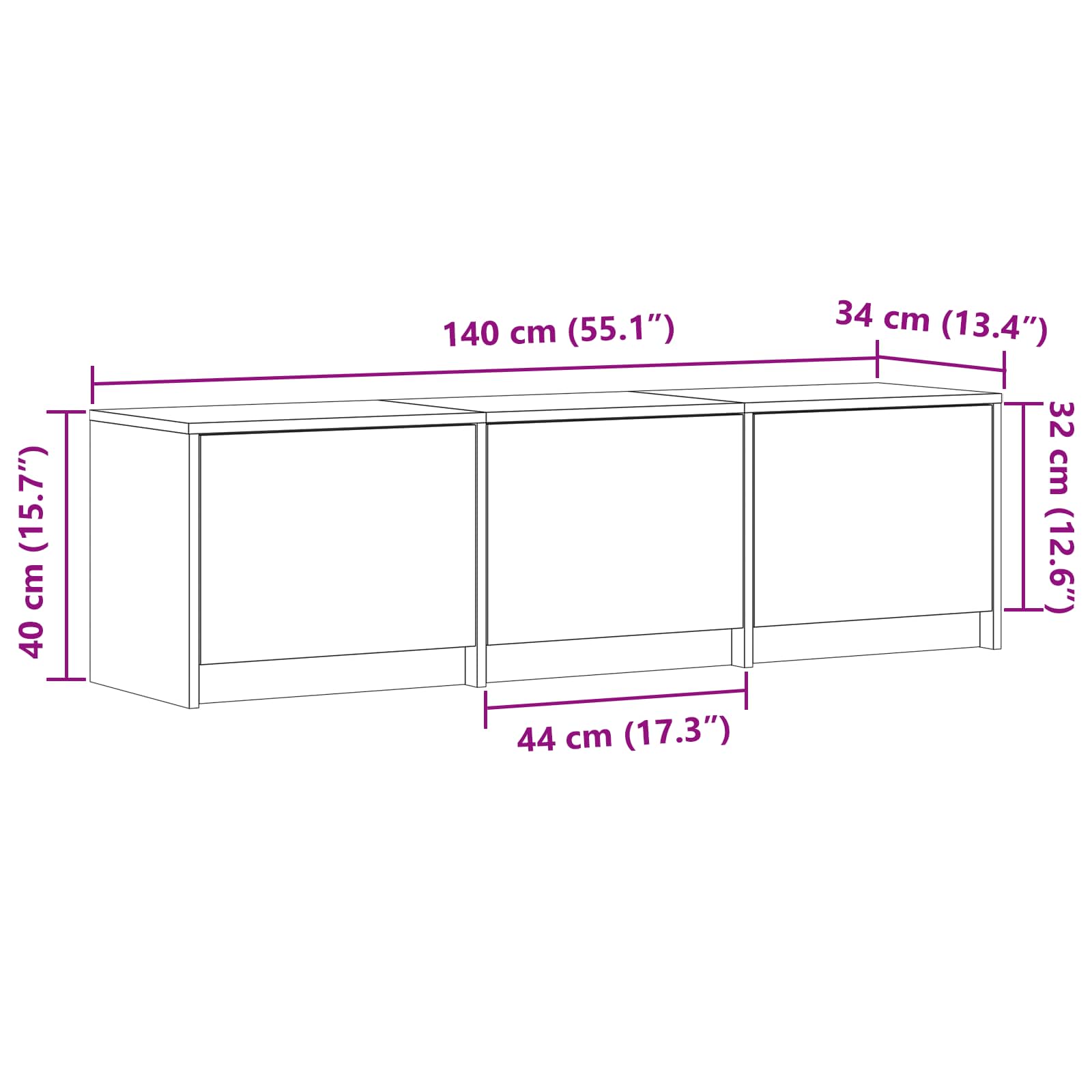 Mueble De Tv Con Led 140 X 34 X 40 Cm Madera De Ingeniería