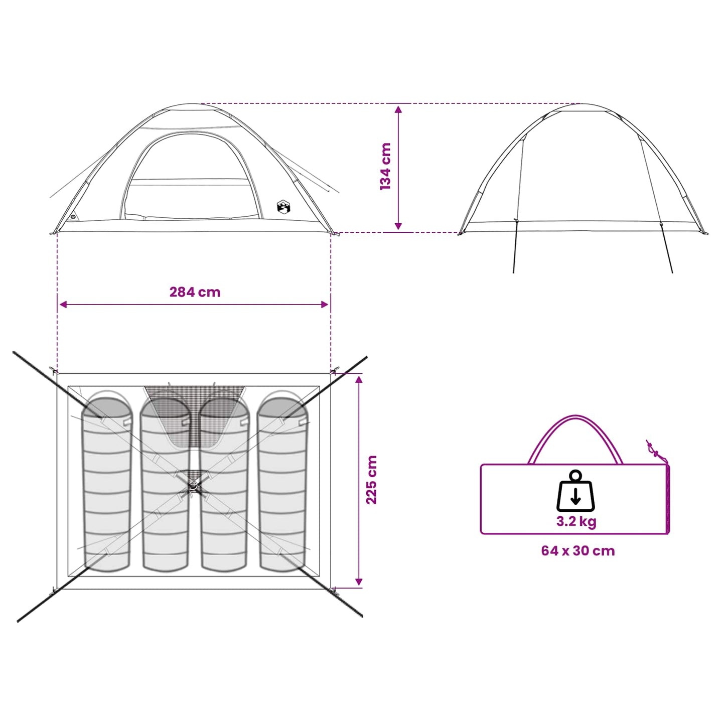 Tienda De Camping Con Techo Verde Militar 275 X 215 X 125 Cm