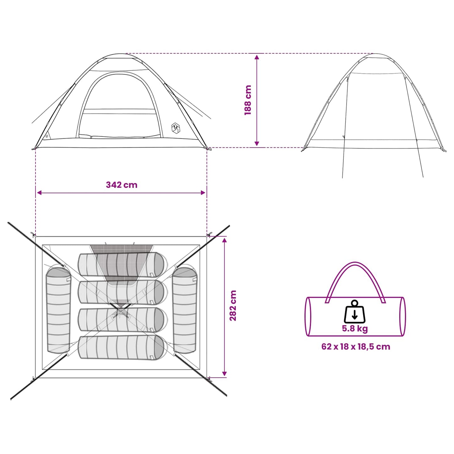 Tienda De Camping Con Techo Verde Militar 335 X 275 X 180 Cm
