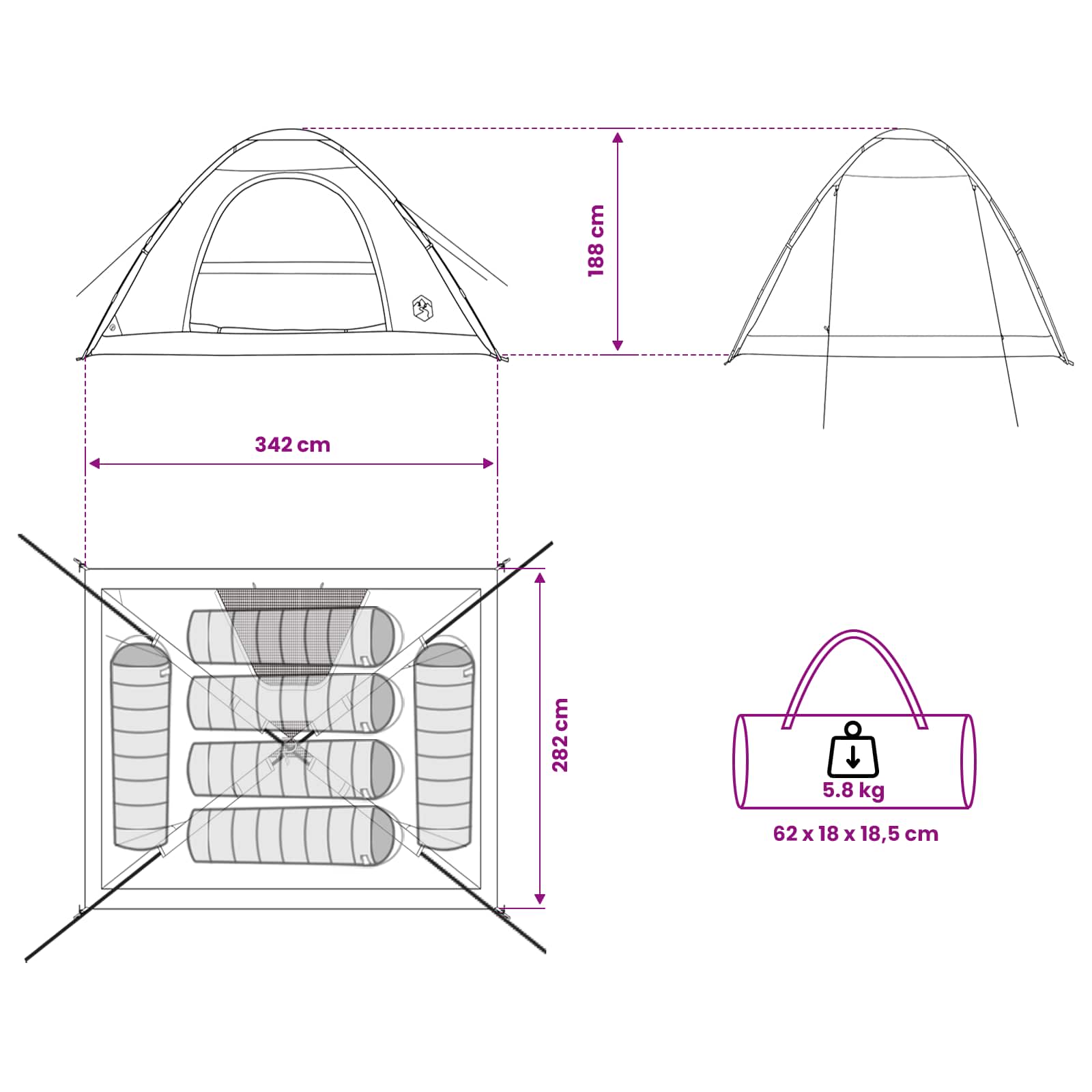 Tienda De Camping Con Techo Blackout 335 X 275 X 180 Cm