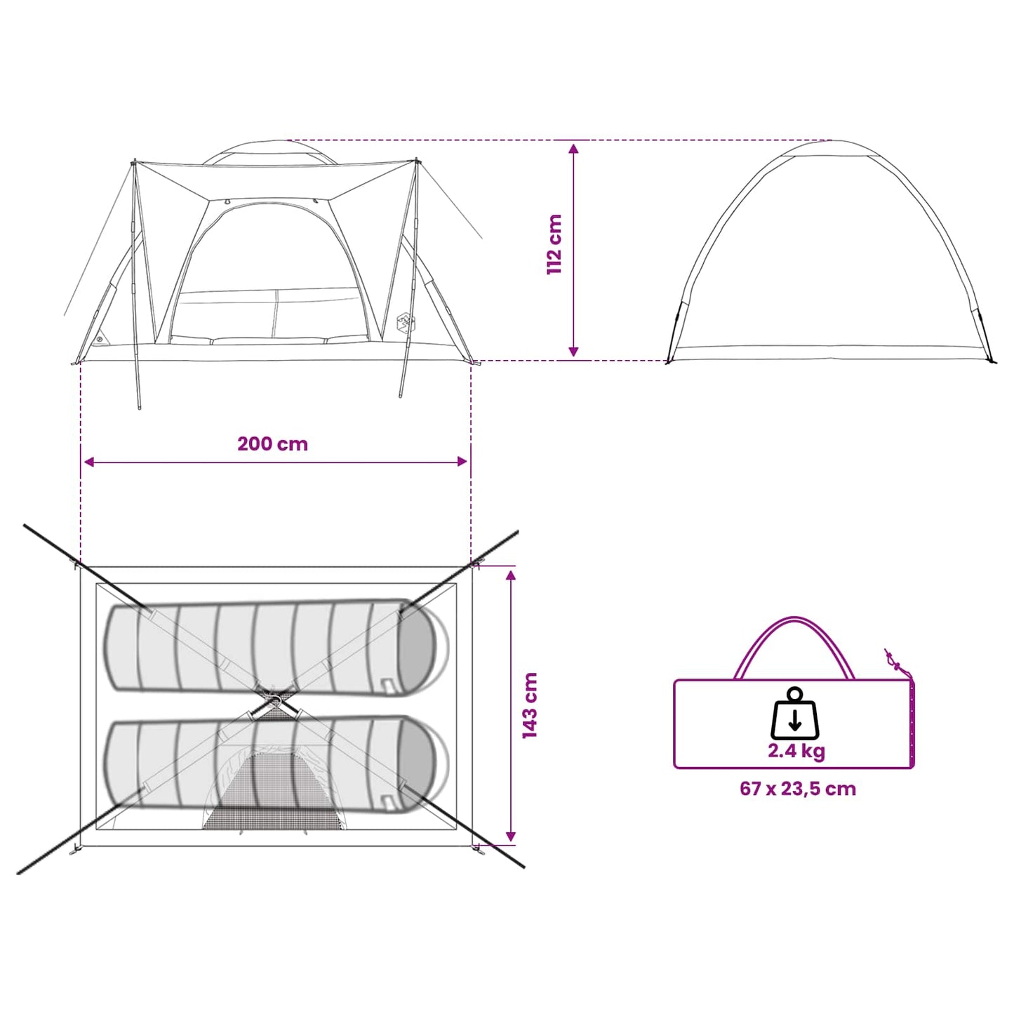 Tienda De Camping Con Techo Verde Militar 190 X 140 X 105 Cm