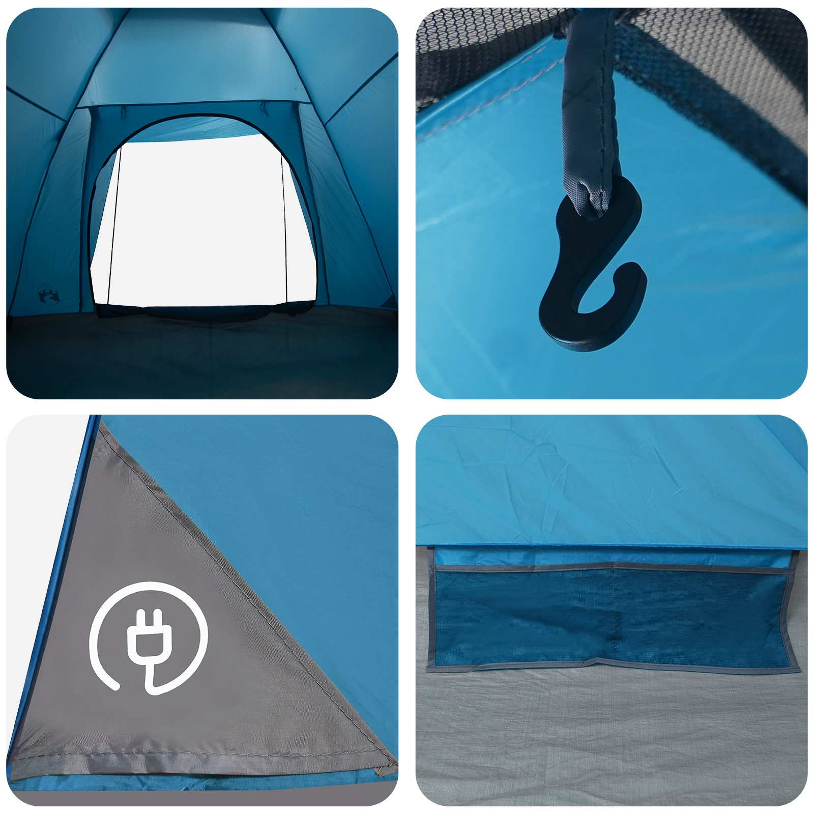 Tienda De Camping Con Techo Azul 4 Personas Poliéster Y Acero