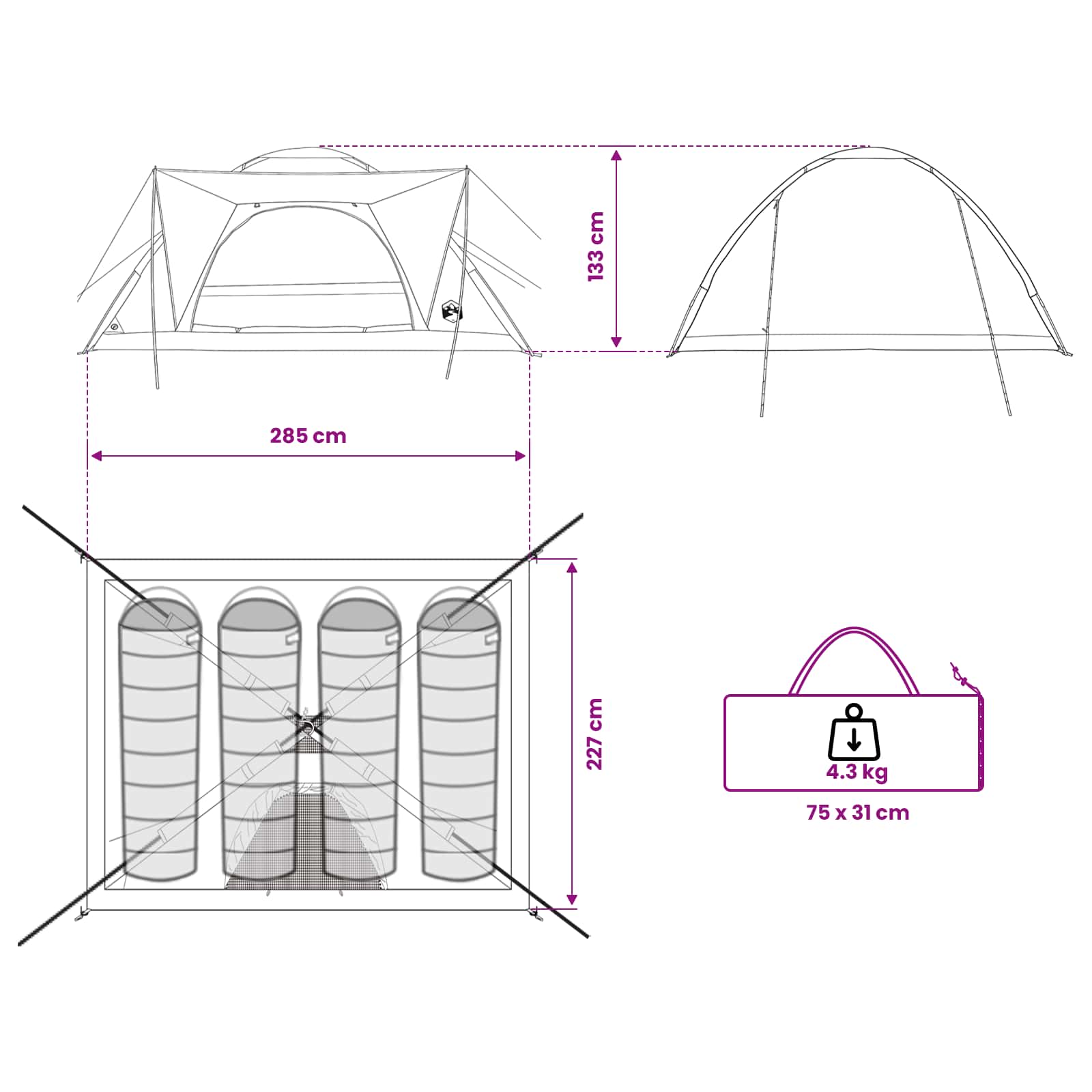 Tienda De Camping Blackout 275 X 215 X 125 Cm Poliéster Y Acero