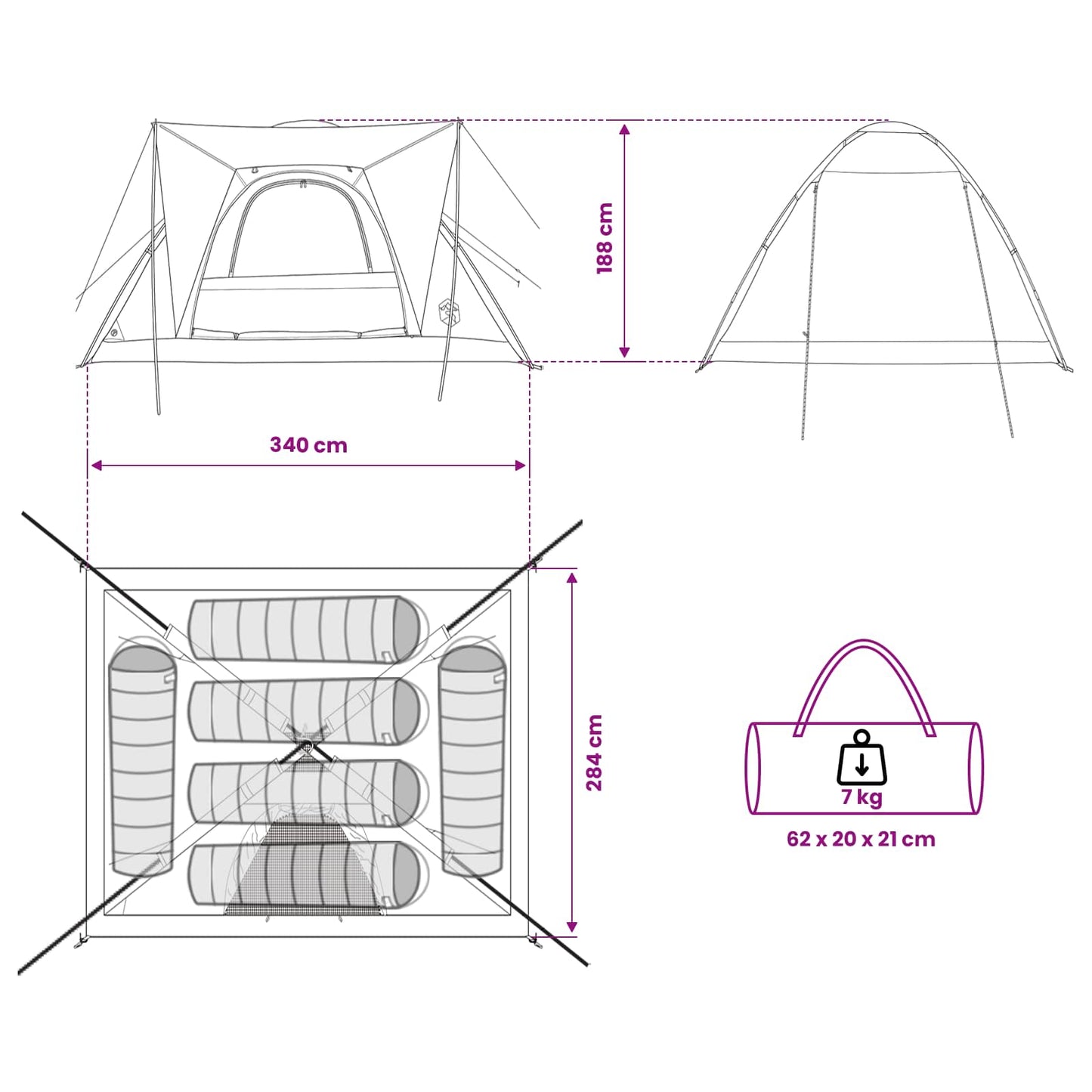 Tienda De Camping Con Techo Verde 6 Personas Poliéster Y Acero