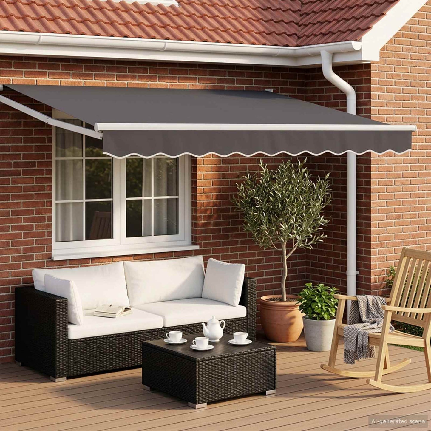 Toldo Retráctil Aluminio Y Tela Gris Antracita