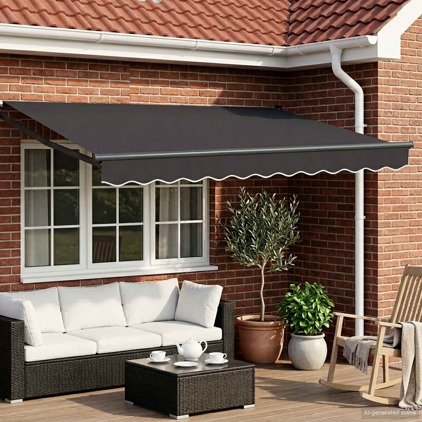 Toldo Retráctil Aluminio Y Tela Gris Antracita