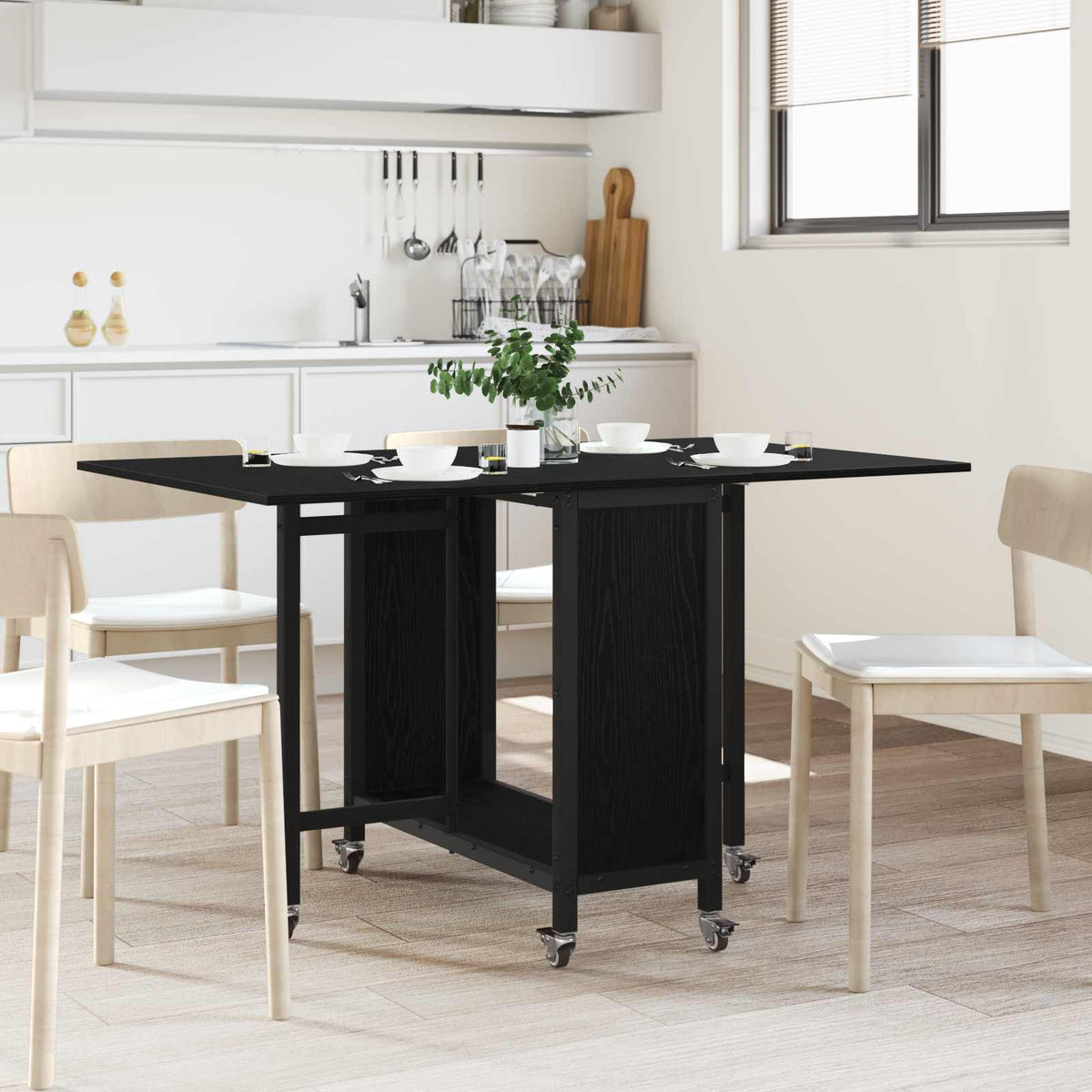 Mesa De Comedor Plegable Con Ruedas 130 X 80 X 76,5 Cm Acero Pb