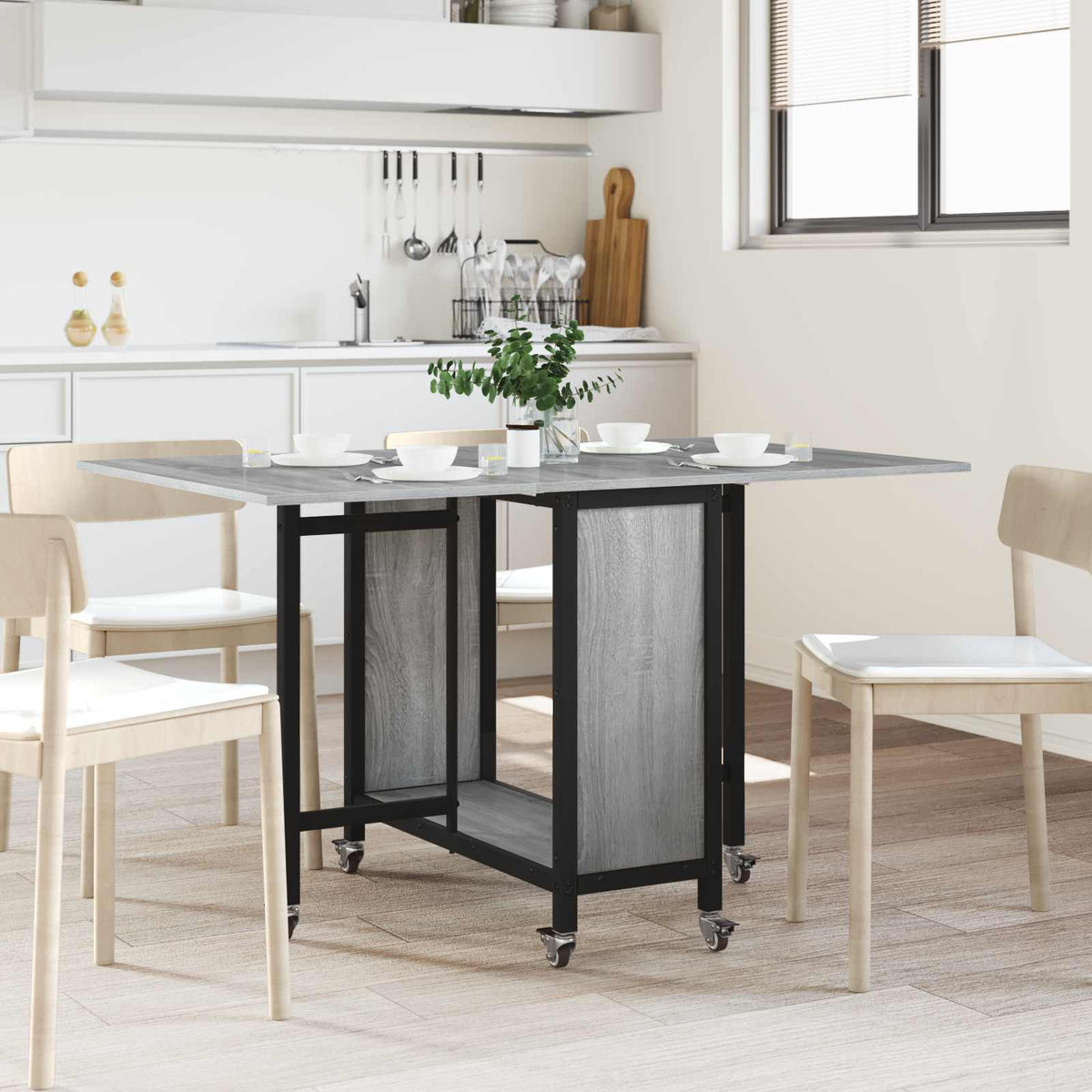 Mesa De Comedor Plegable Con Ruedas 130 X 80 X 76,5 Cm Acero Pb
