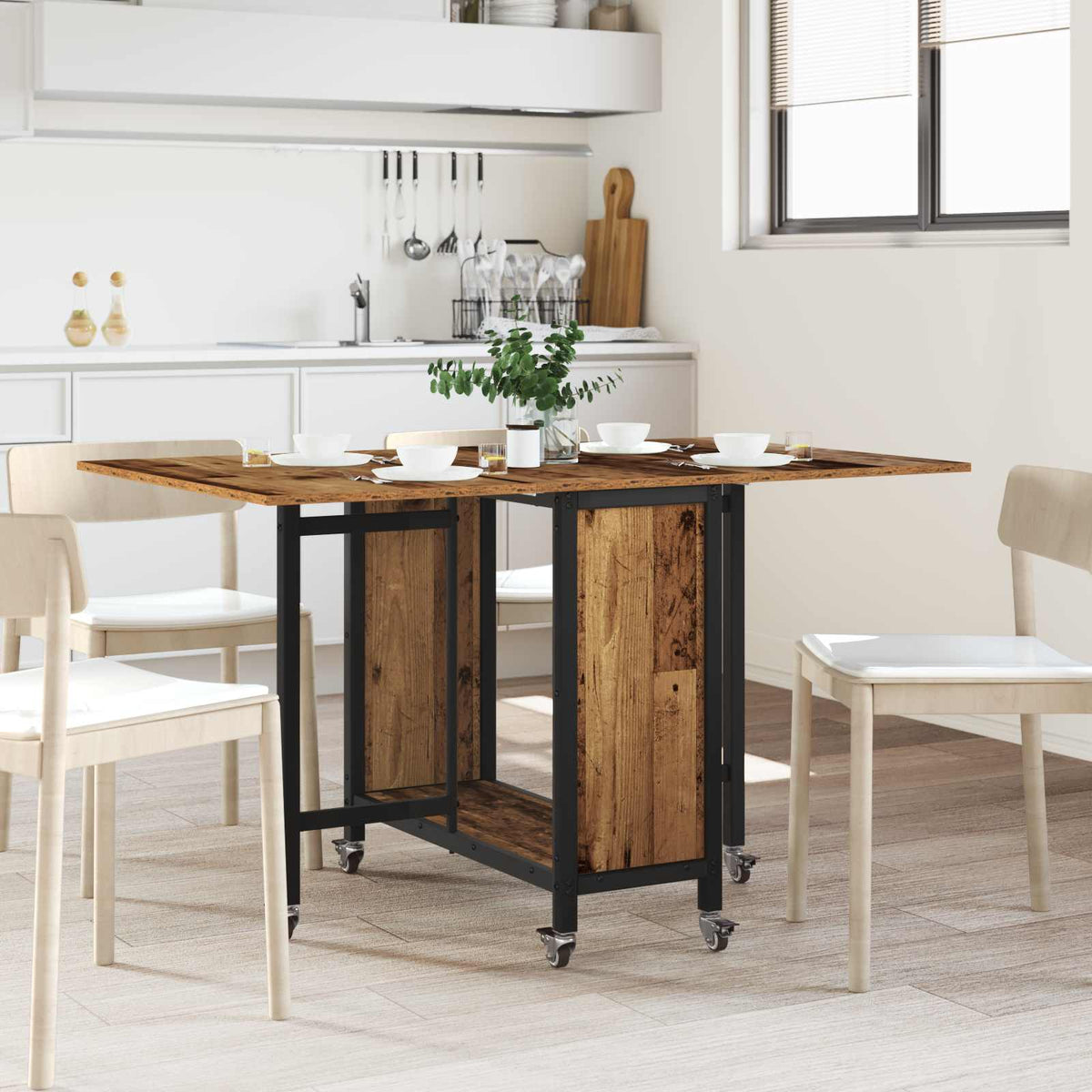 Mesa De Comedor Plegable Con Ruedas 130 X 80 X 76,5 Cm Acero Pb