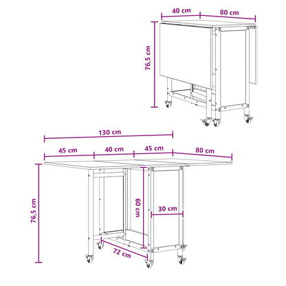 Mesa De Comedor Plegable Con Ruedas 130 X 80 X 76,5 Cm Acero Pb