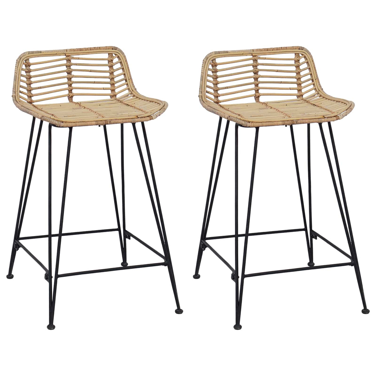 Taburete De Bar 2 Uds. 44 X 45 X 76 Cm Ratán Y Acero