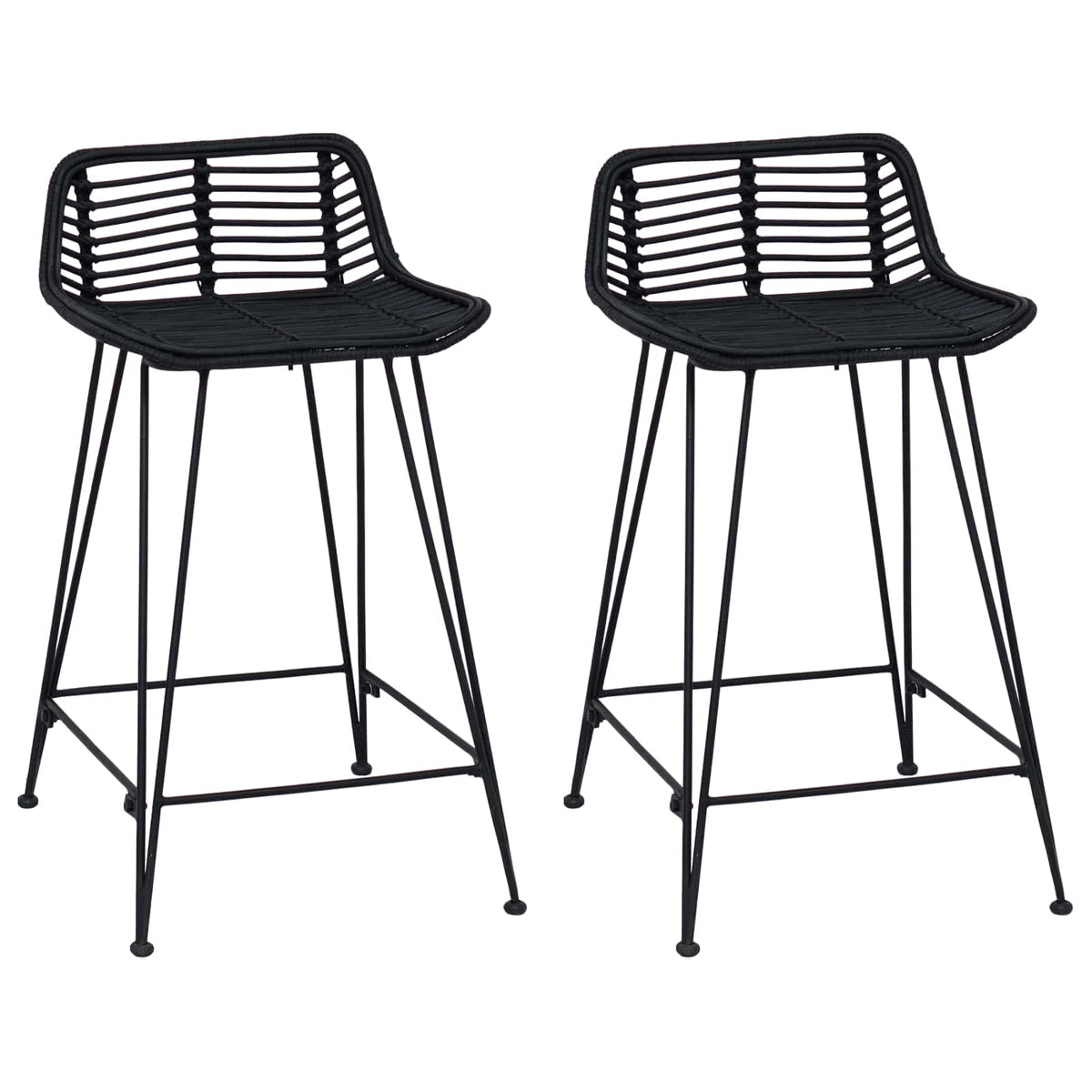 Taburete De Bar 2 Uds. 44 X 45 X 76 Cm Ratán Y Acero