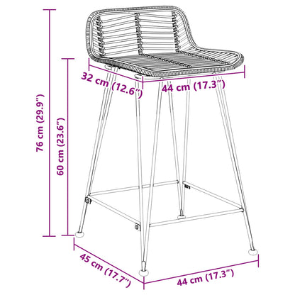 Taburete De Bar 2 Uds. 44 X 45 X 76 Cm Ratán Y Acero