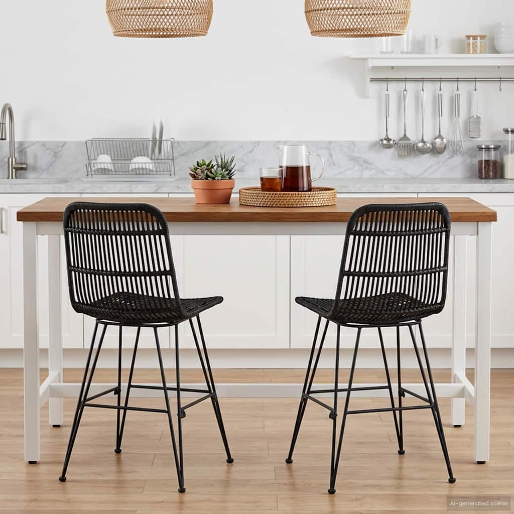 Silla De Comedor 2 Uds. Ratán Y Acero 41 X 55 X 85 Cm