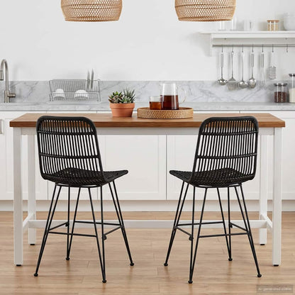 Silla De Comedor 2 Uds. Ratán Y Acero 41 X 55 X 85 Cm