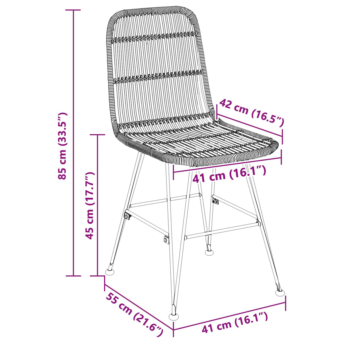 Silla De Comedor 2 Uds. Ratán Y Acero 41 X 55 X 85 Cm