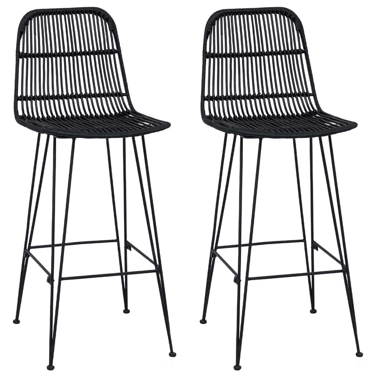 Taburete De Bar 2 Uds. 44 X 55 X 109 Cm Ratán Y Acero