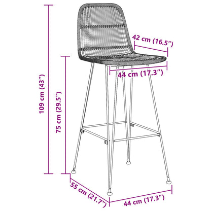 Taburete De Bar 2 Uds. 44 X 55 X 109 Cm Ratán Y Acero