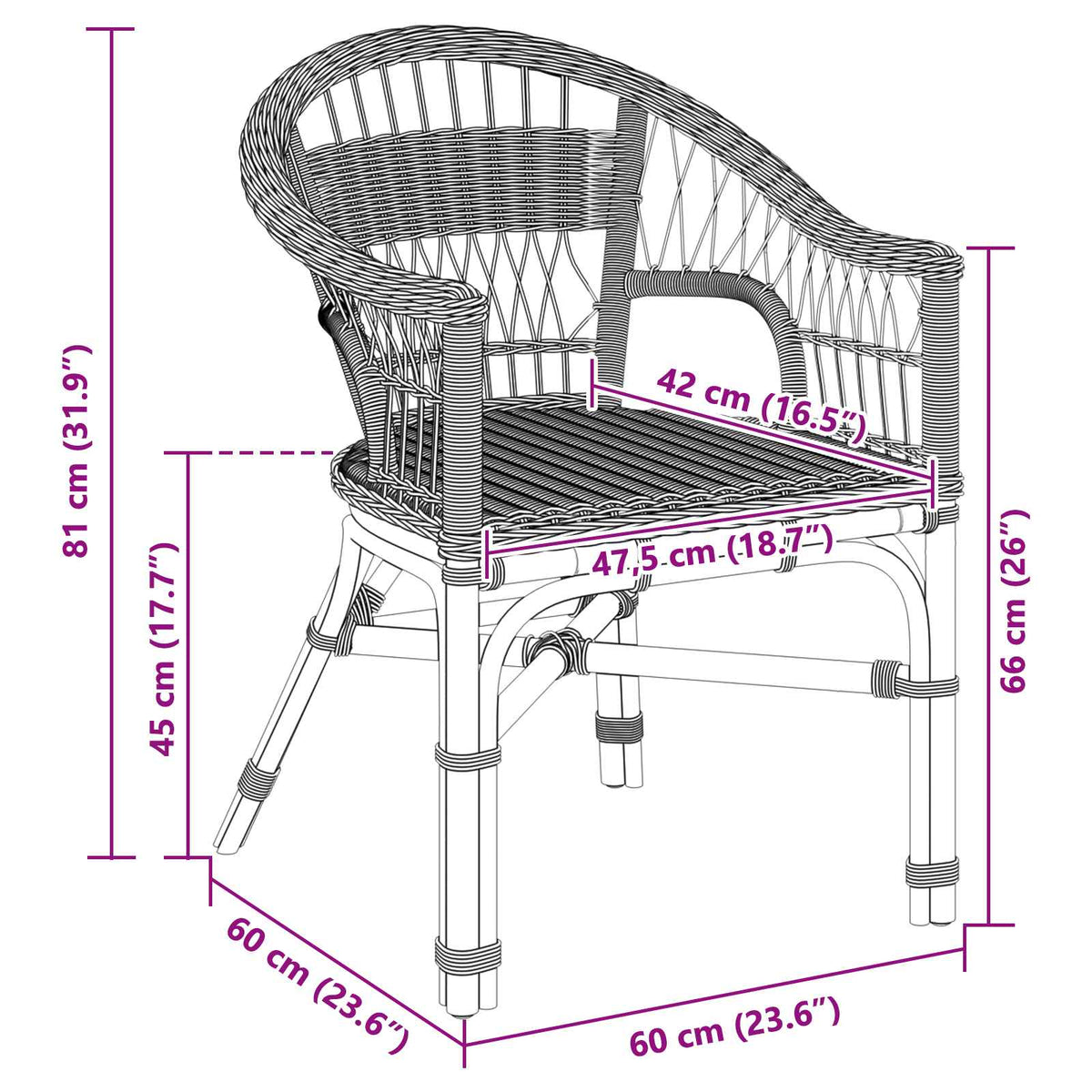 Silla Apilable Ratán 60 X 60 X 81 Cm