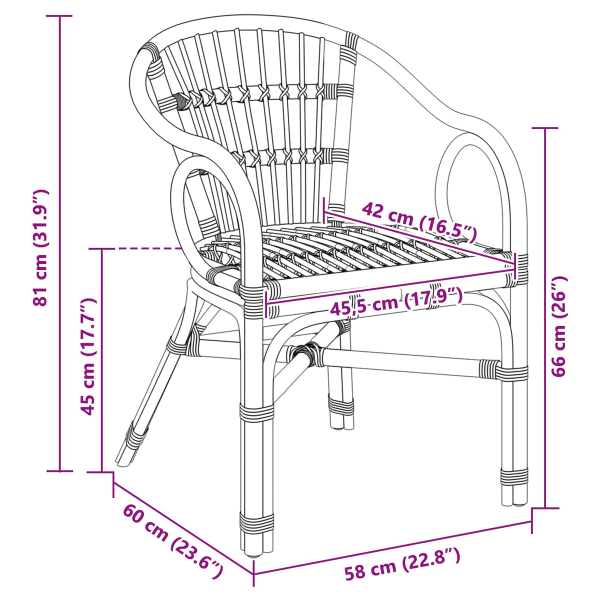 Silla Apilable 58 X 60 X 81 Cm Ratán