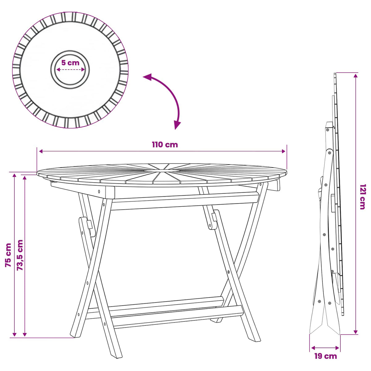 Mesa De Jardín Plegable Natural