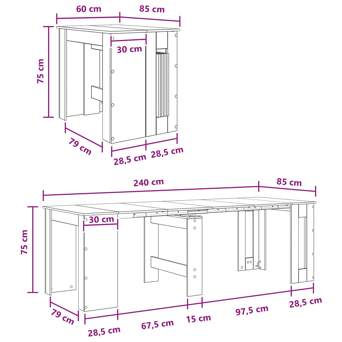 Mesa De Comedor 240 X 85 X 75 Cm Madera De Ingeniería