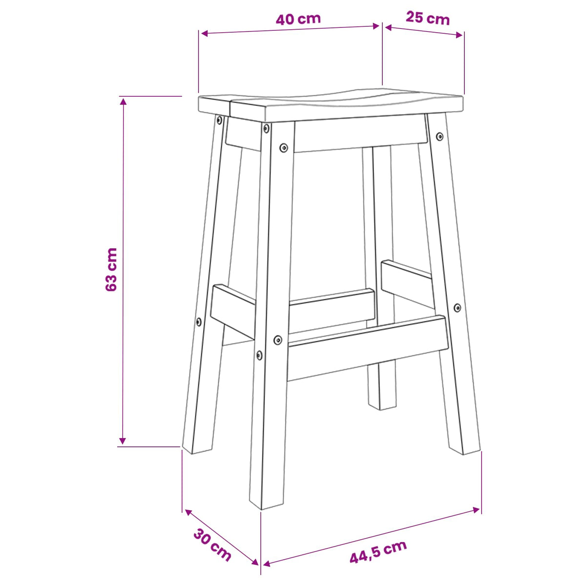 Taburete De Bar 2 Uds. 44 X 30 X 63 Cm