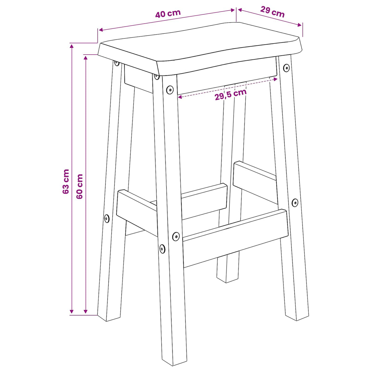 Taburete Alto De Bar Ekai 2 Uds. 40 X 29 X 63 Cm