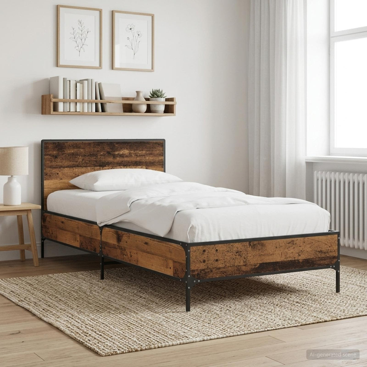Estructura Cama Madera Ingeniería Metal 140X190 Cm